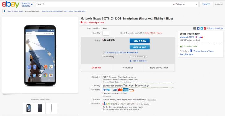 Fotografía - [Mise à jour: Back Again] Le Motorola Nexus 6 est disponible pour 289,99 $ avec la livraison gratuite sur eBay